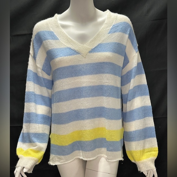 Hem & Thread Size L White, Blue, Yellow Resort Sweater - Picture 2 of 4